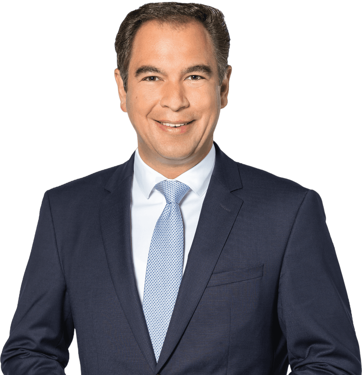 Freigestelltes, professionelles Porträt eines Mannes vor schwarzem Hintergrund. Er trägt ein dunkelblaues Sakko über einem weißen Hemd und ist leicht seitlich zur Kamera ausgerichtet. Der offene Blick und das dezente Lächeln vermitteln Seriosität, Kompetenz und eine sympathische, zugängliche Ausstrahlung. Die klare Freistellung und der neutrale Hintergrund machen das Bild besonders geeignet für den Einsatz in beruflichen, politischen oder repräsentativen Kontexten, etwa für Websites, Presseveröffentlichungen oder Portraitdarstellungen.