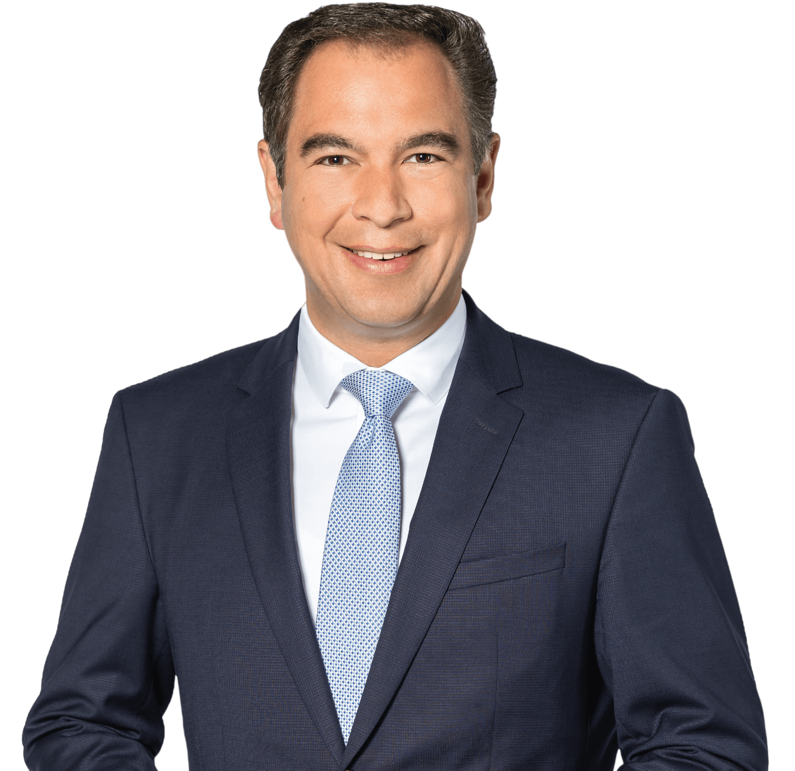 Freigestelltes, professionelles Porträt eines Mannes vor schwarzem Hintergrund. Er trägt ein dunkelblaues Sakko über einem weißen Hemd und ist leicht seitlich zur Kamera ausgerichtet. Der offene Blick und das dezente Lächeln vermitteln Seriosität, Kompetenz und eine sympathische, zugängliche Ausstrahlung. Die klare Freistellung und der neutrale Hintergrund machen das Bild besonders geeignet für den Einsatz in beruflichen, politischen oder repräsentativen Kontexten, etwa für Websites, Presseveröffentlichungen oder Portraitdarstellungen.